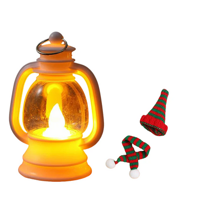 Mini snemandslanterne med huer og tørklæder