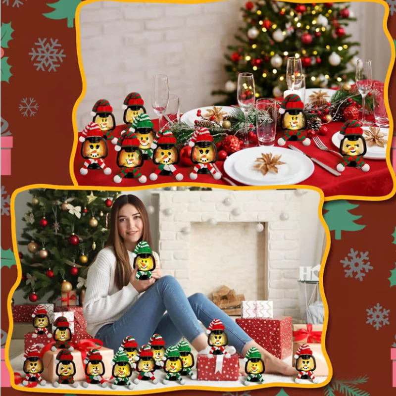 Mini snemandslanterne med huer og tørklæder