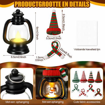 Mini snemandslanterne med huer og tørklæder