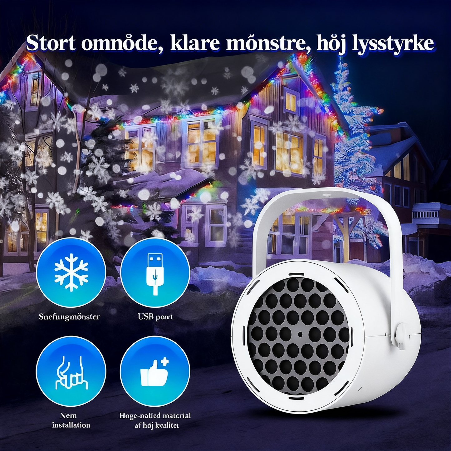 USB juleprojektorlys med 16 mønstre