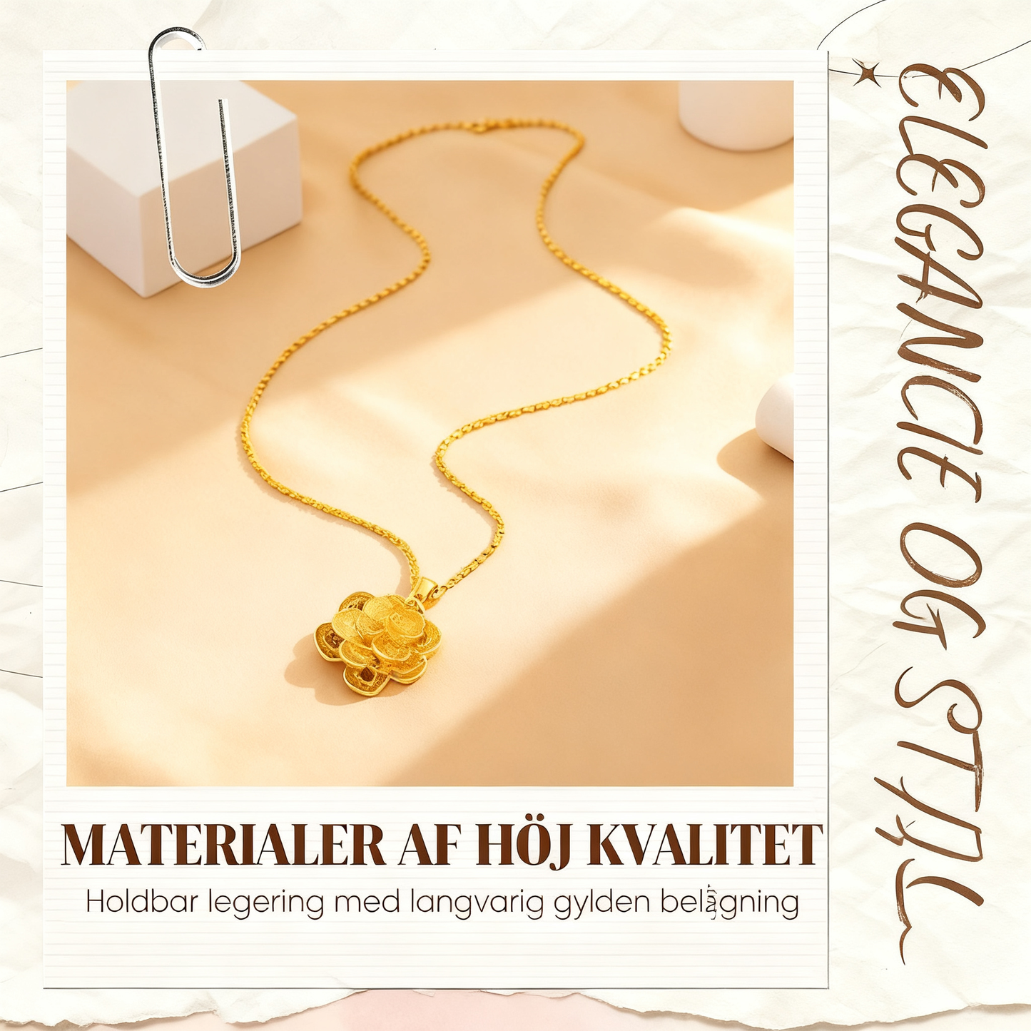 Elegant halskæde med guldblomstervedhæng