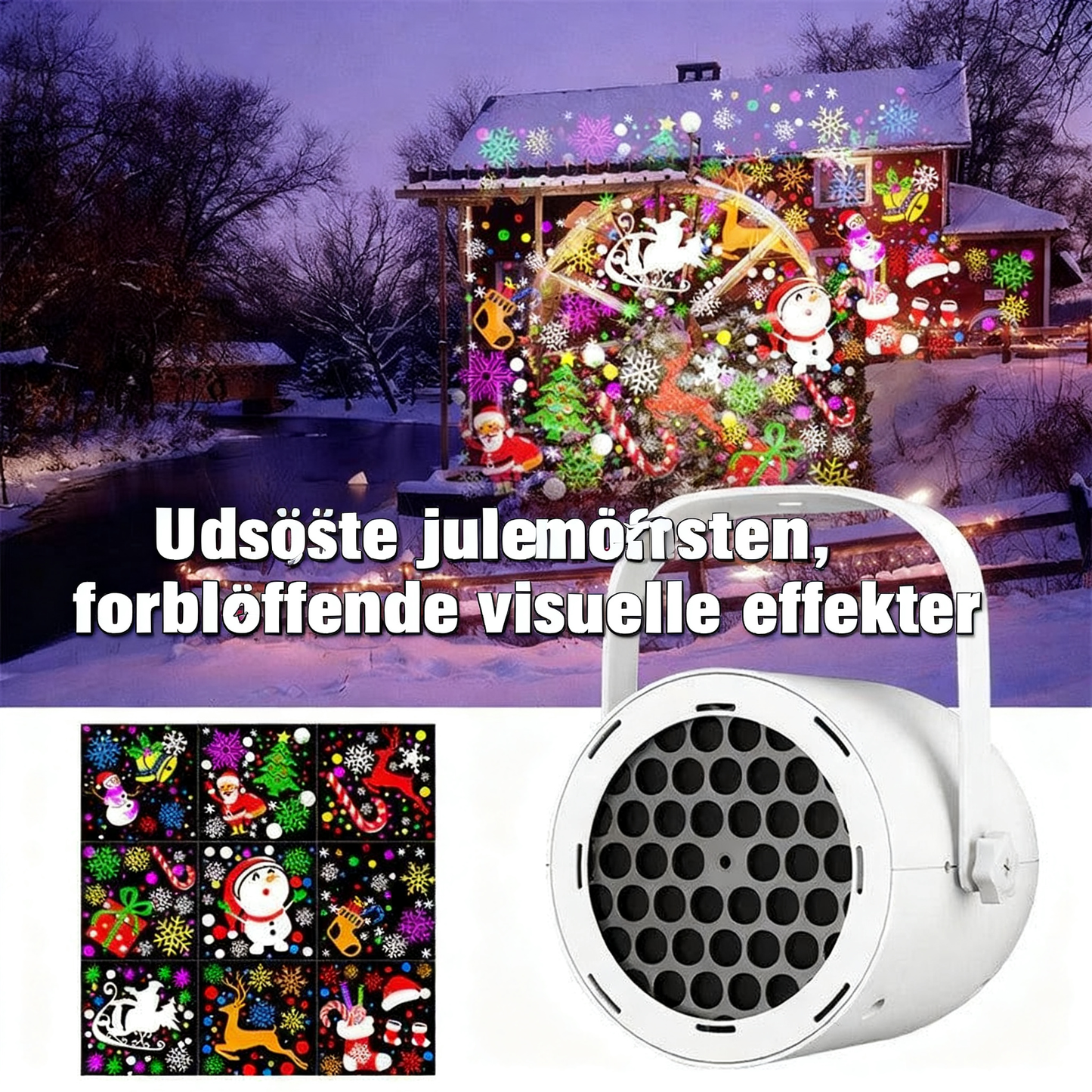 USB juleprojektorlys med 16 mønstre